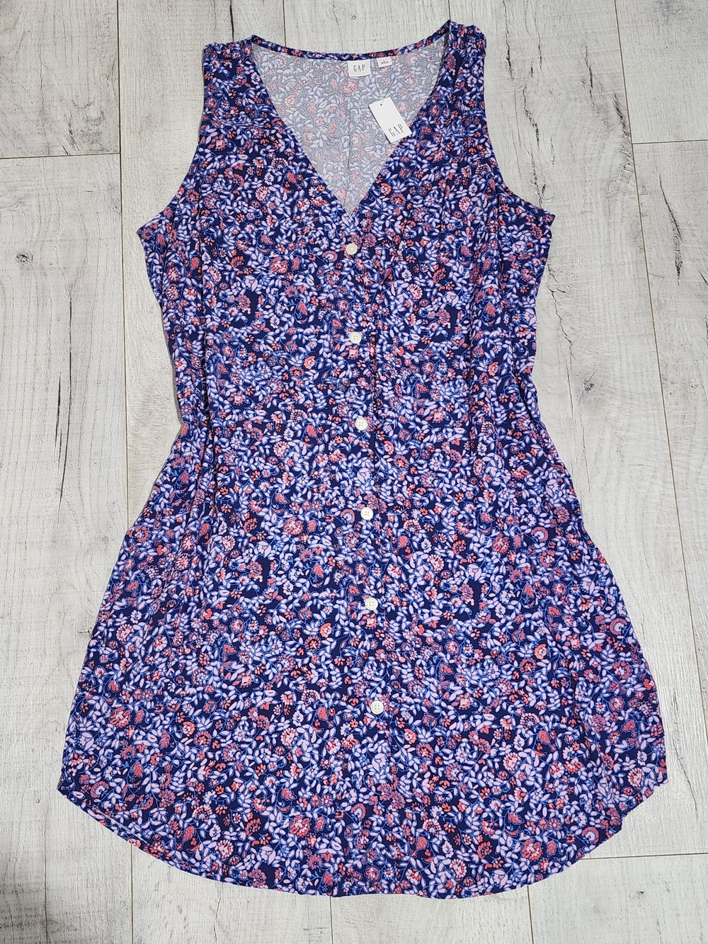 Brand NEW Womens GAP Navy Blue Floral Button-Front Casual Dress